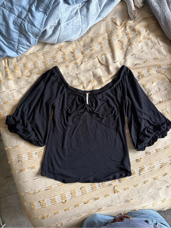 Free People Tops - Free People Black Off-Shoulder Puff Sleeve Top